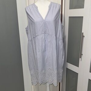 GAP Light Blue and White Striped Eyelet Hem Sleeveless Dress